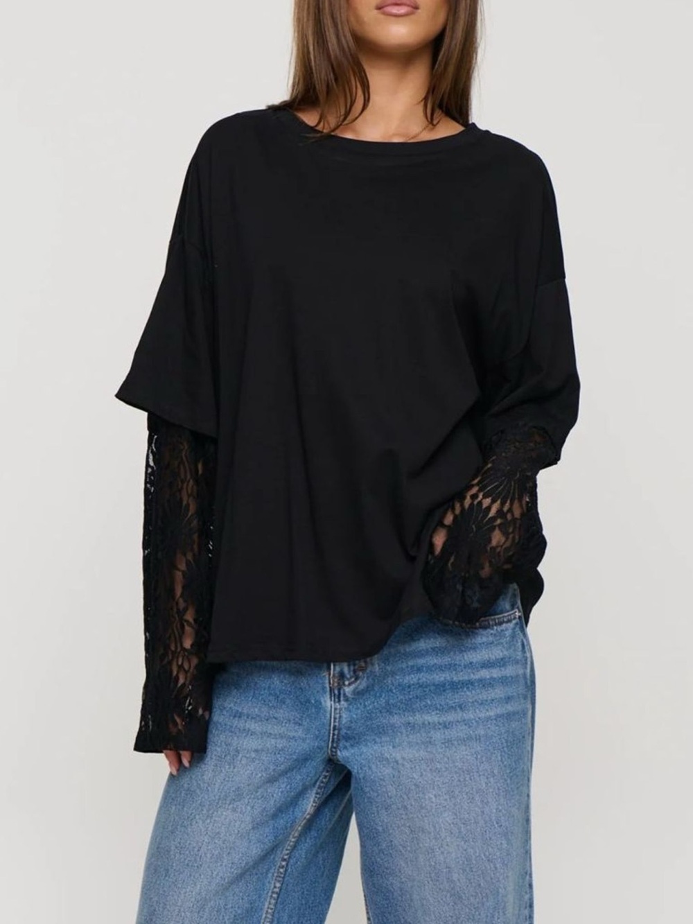 Layered Lace-Sleeve T-Shirt - Picture 8 of 12